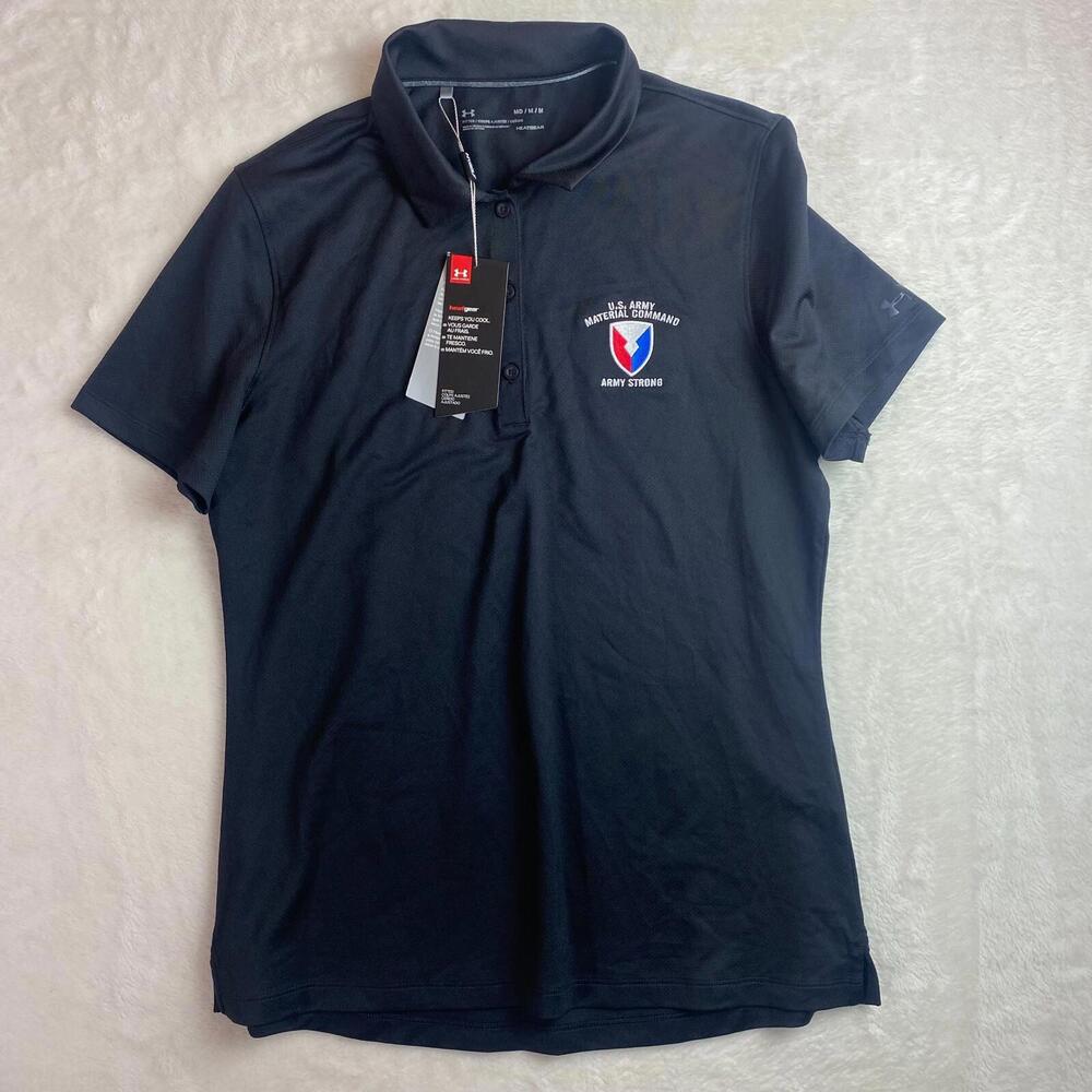 Under Armour Golf‎ HeatGear Polo Womens Medium Black US Army Material Command